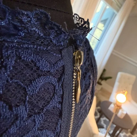Chic Navy Blue Lace Maxi Dress - Picture 11 of 13
